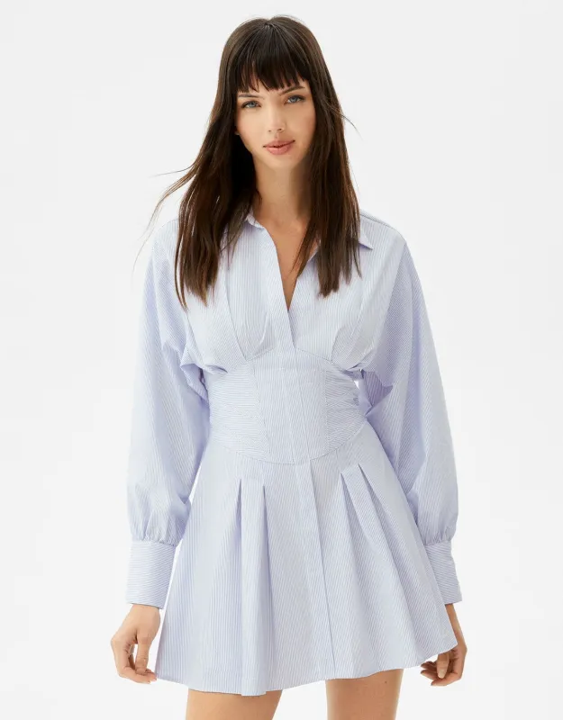 Minihemdkleid aus Popelin mit Corsage-Detail